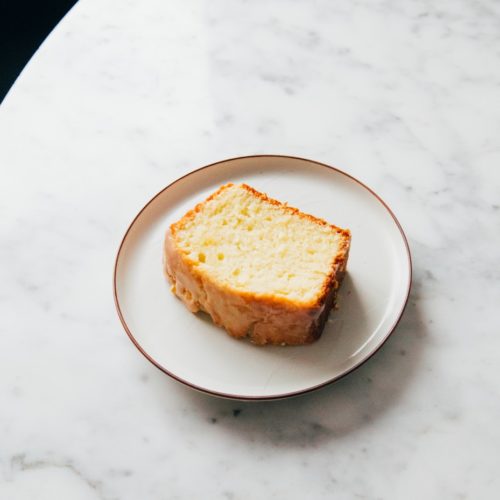 slice of cake on white plate